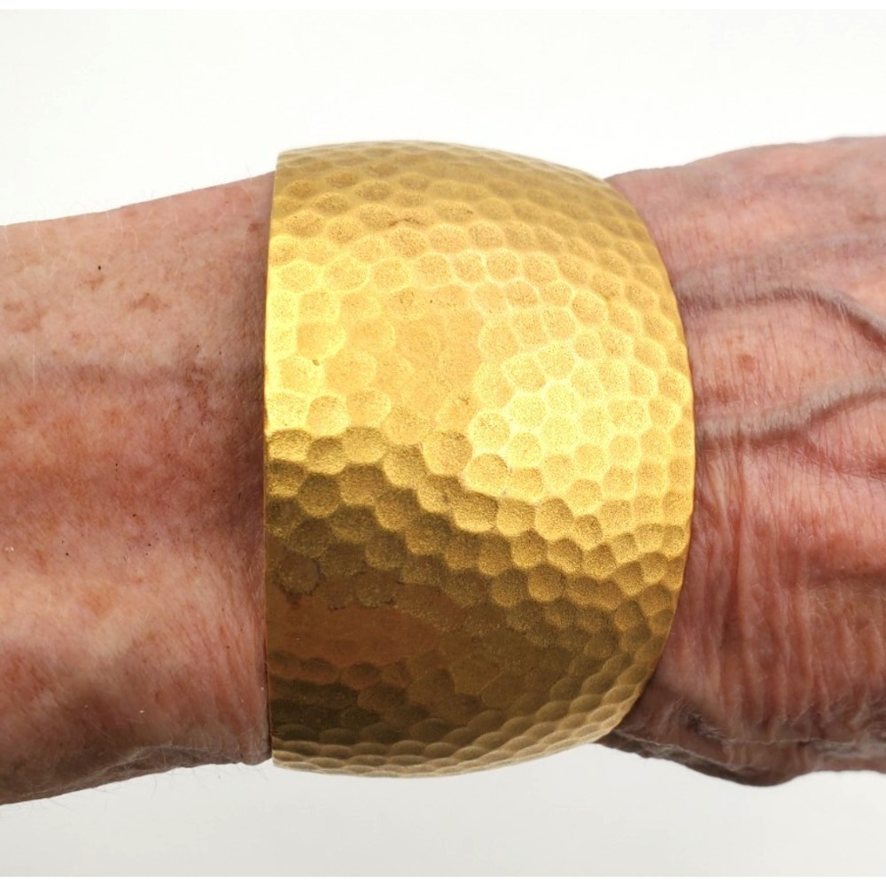 Hammered Brass Cuff Bracelet Wide Artisan Modernist Statement Jewelry